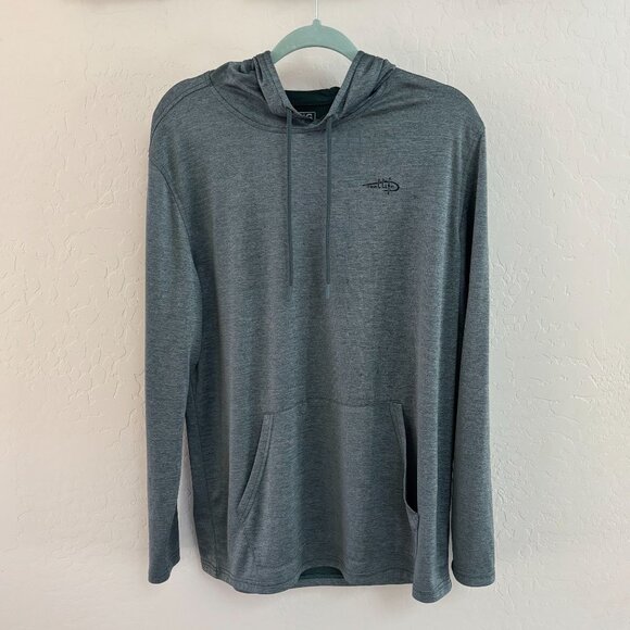 Reel Life Mens LS Hoodie - MountainSunset/Wave Graphic - Green - Size L - Picture 1 of 11